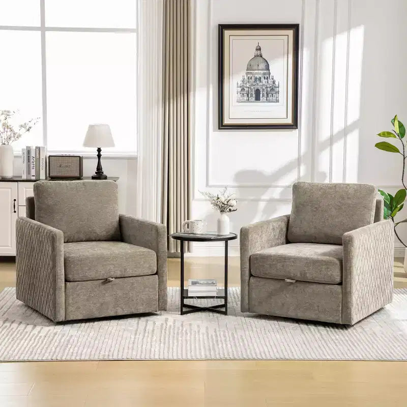 Fauteuil pivotant carré rembourré moderne de 75 cm avec rangement dissimulé