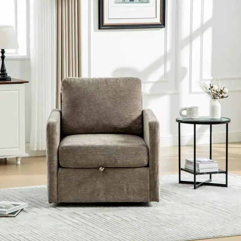 Fauteuil pivotant carré rembourré moderne de 75 cm avec rangement dissimulé