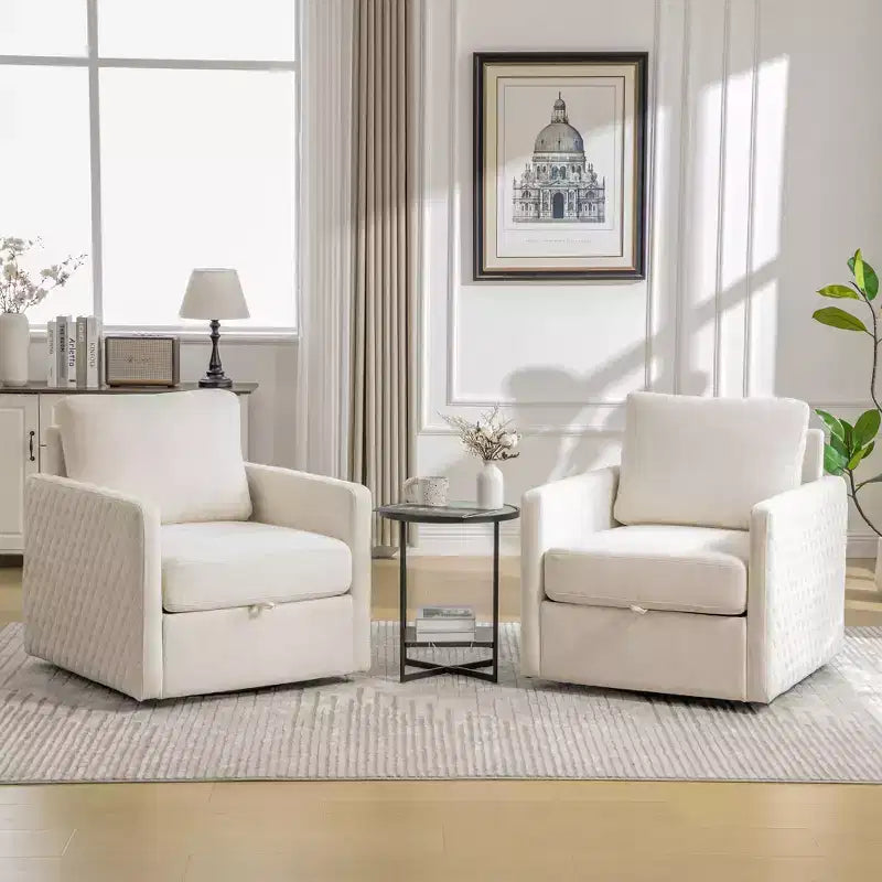 Fauteuil pivotant carré rembourré moderne de 75 cm avec rangement dissimulé