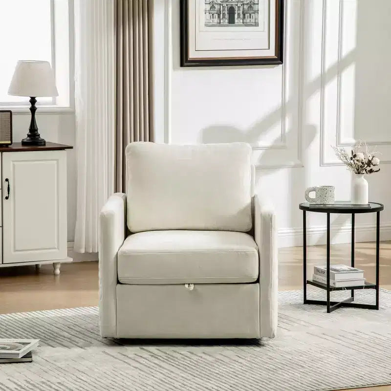 Fauteuil pivotant carré rembourré moderne de 75 cm avec rangement dissimulé