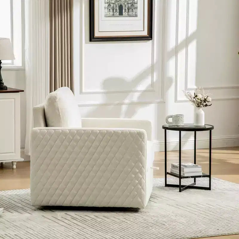 Fauteuil pivotant carré rembourré moderne de 75 cm avec rangement dissimulé