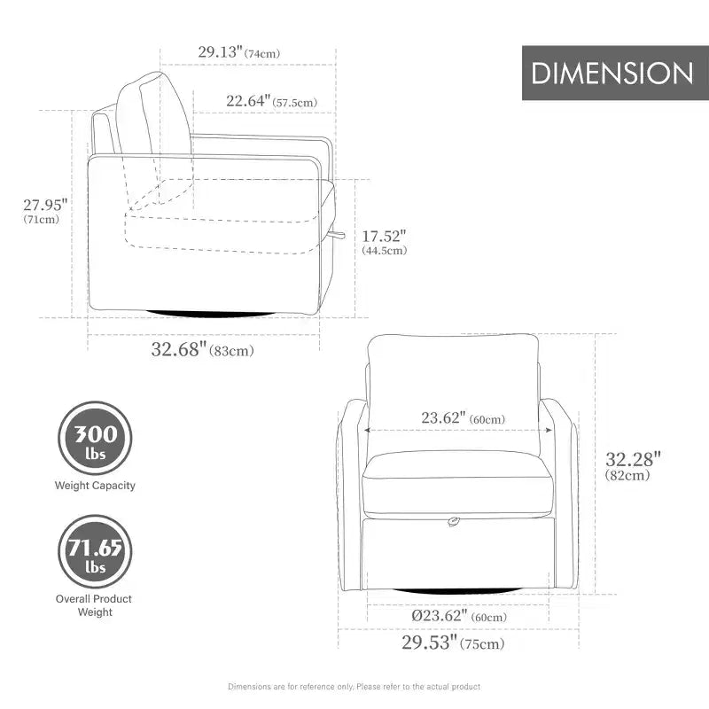 Fauteuil pivotant carré rembourré moderne de 75 cm avec rangement dissimulé