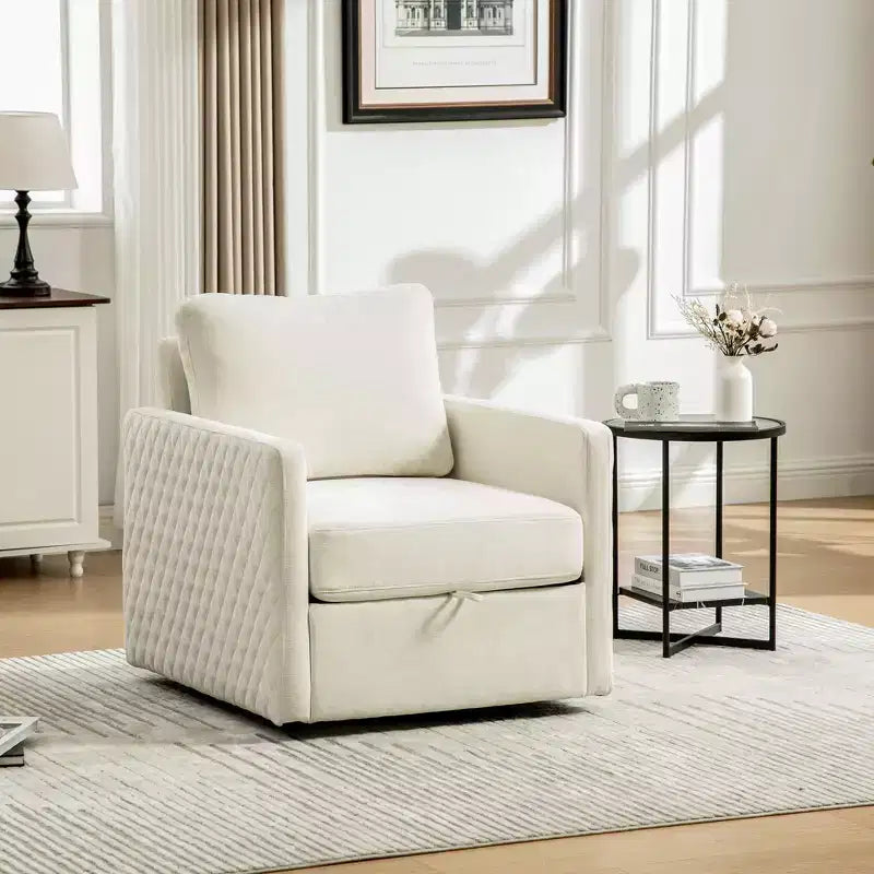 GDFStudio Judson Modern 29.5 Upholstered Square Swivel Armchair with Hidden Storage