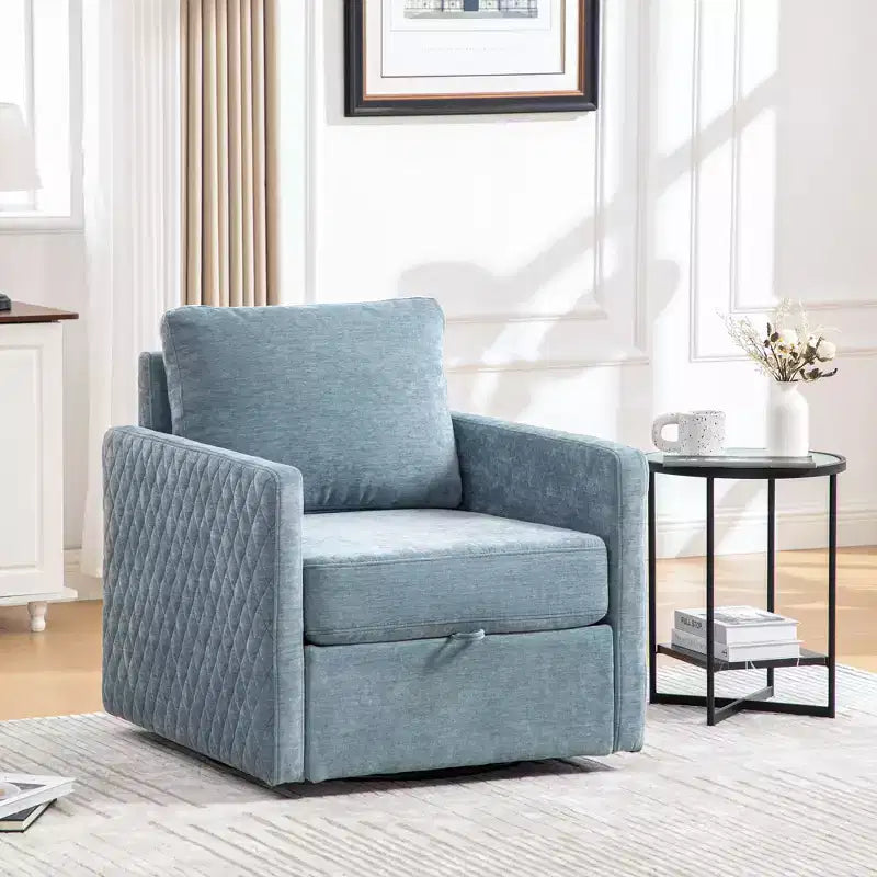Fauteuil pivotant carré rembourré moderne de 75 cm avec rangement dissimulé