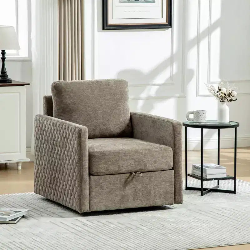 Fauteuil pivotant carré rembourré moderne de 75 cm avec rangement dissimulé