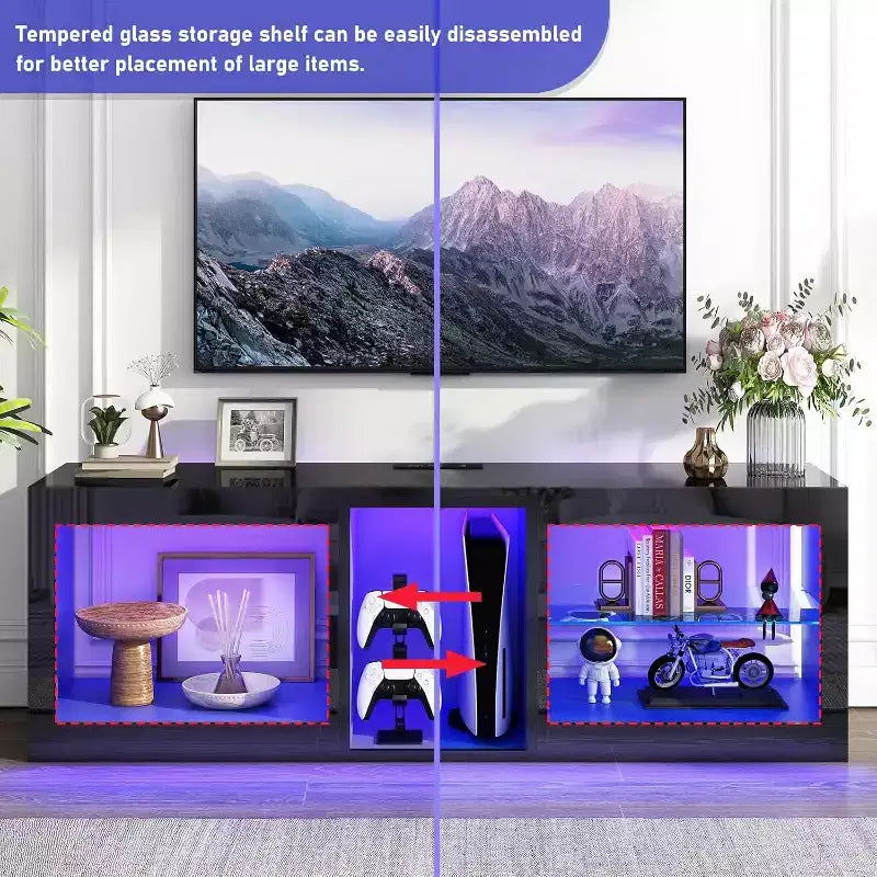 Meubles TV modernes haute brillance avec prise de courant pour téléviseur 65 70 pour salon