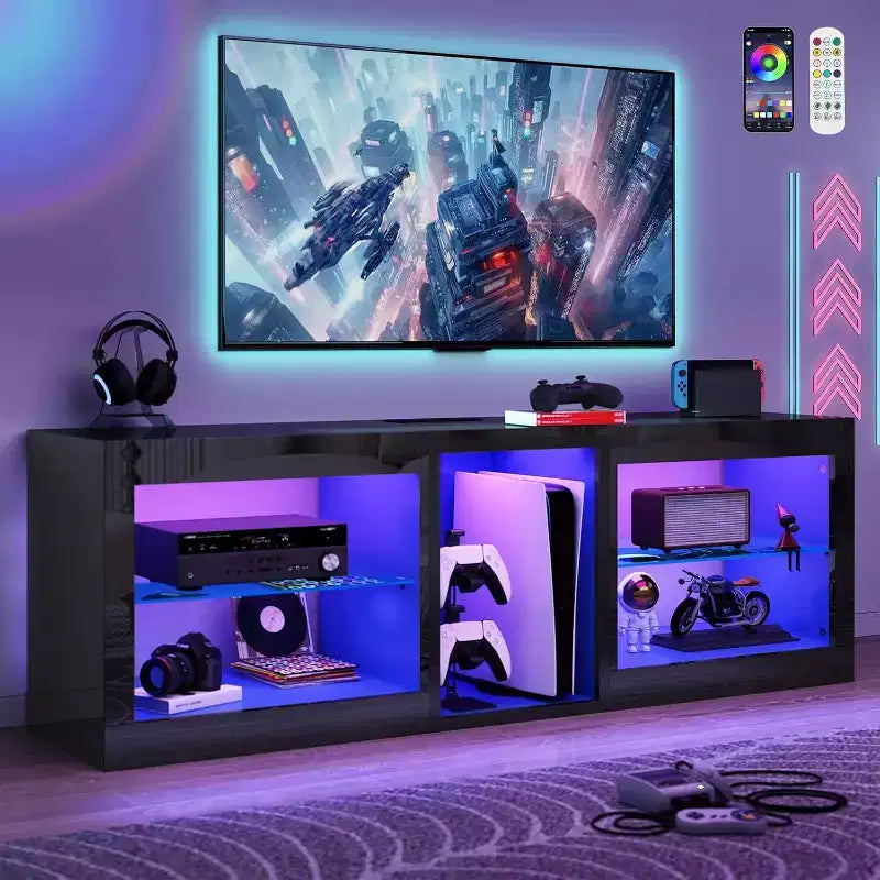 BALHAM TRADE-63 Modern High Gloss LED TV Stands W/Power Outlet for 65 70 TV for Living Room