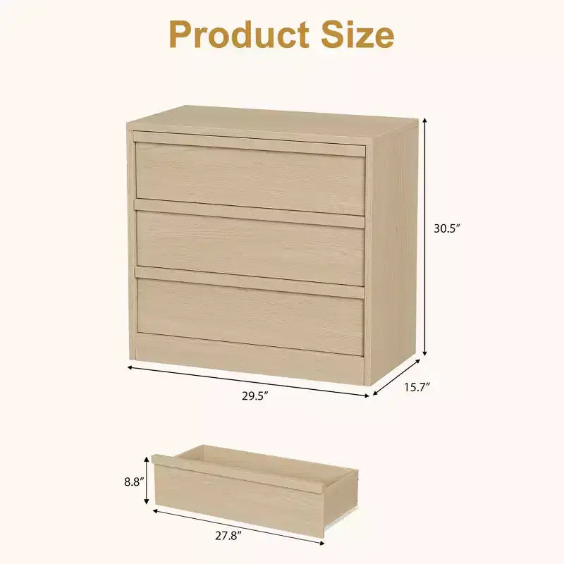 Commode 3/4 tiroirs pour chambre à coucher, Table de chevet en chêne naturel 3 tiroirs avec grand rangement, Petite table d'appoint moderne pour salon, chambre d'enfant