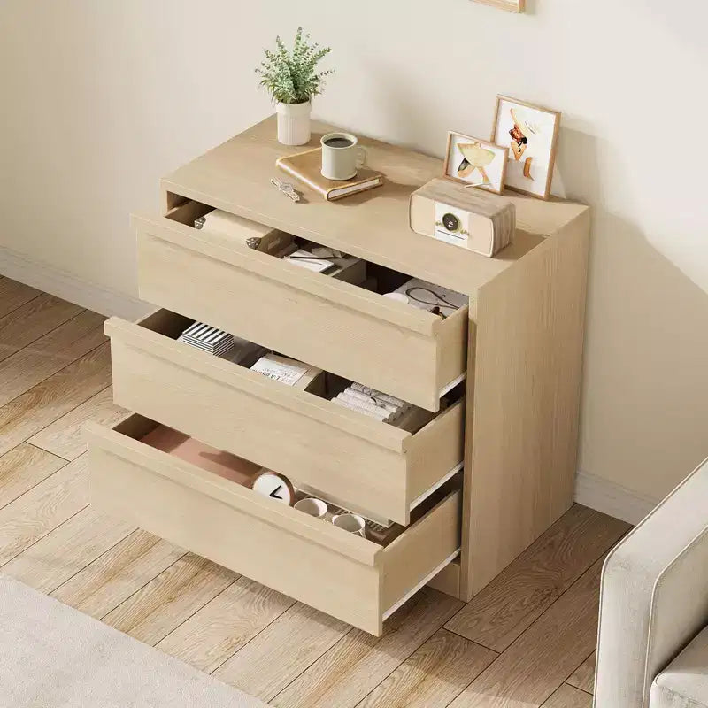 Commode 3/4 tiroirs pour chambre à coucher, Table de chevet en chêne naturel 3 tiroirs avec grand rangement, Petite table d'appoint moderne pour salon, chambre d'enfant
