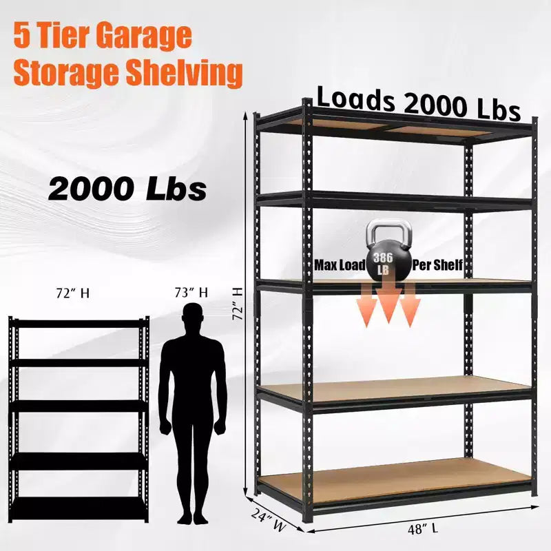 Étagères de garage à 5 niveaux, étagères de rangement métalliques robustes réglables, charge 1360 kg, étagères de rangement de garage réglables, rangement en métal