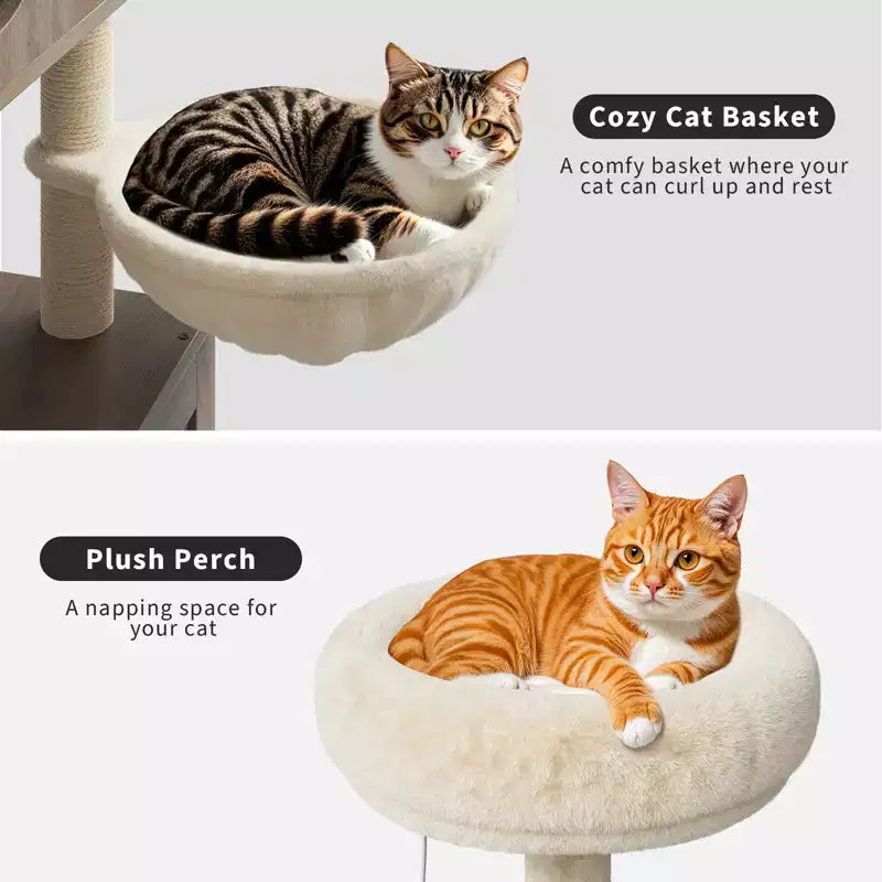 Meuble bac à litière en bois multi-niveaux avec poteau à griffer et grotte pour chat, Meuble litière pour chat caché avec poteau à griffer en sisal, Niche douillette