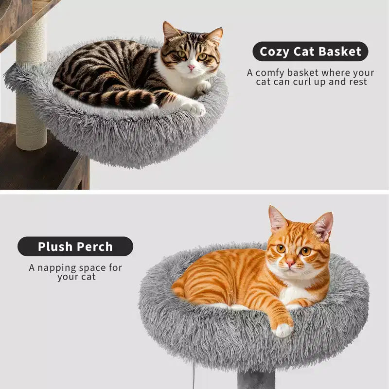 Meuble bac à litière en bois multi-niveaux avec poteau à griffer et grotte pour chat, Meuble litière pour chat caché avec poteau à griffer en sisal, Niche douillette