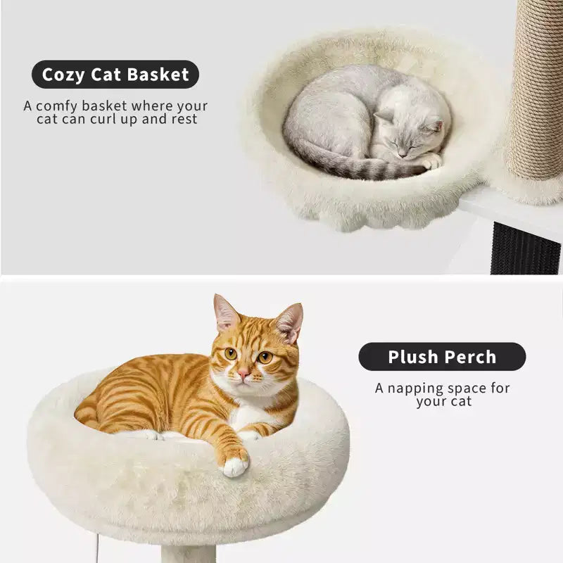 Meuble bac à litière en bois multi-niveaux avec poteau à griffer et grotte pour chat, Meuble litière pour chat caché avec poteau à griffer en sisal, Niche douillette