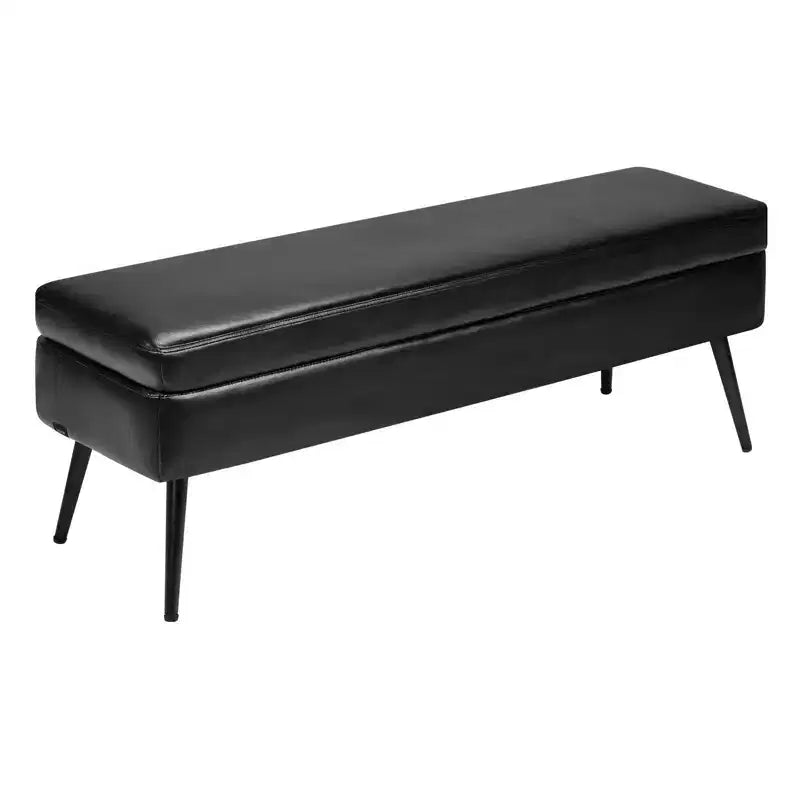 VIYET 47 Black PU Leather Storage Ottoman Bench, 660LBS Metal Legs Soft-Close Bench for Entryway/Bedroom/Living Room