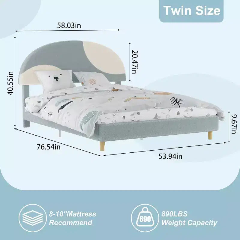 Lit enfant avec tête de lit capitonnée, design en forme d'arche, lit plateforme mignonne de princesse pour filles/garçons, support à lattes en bois