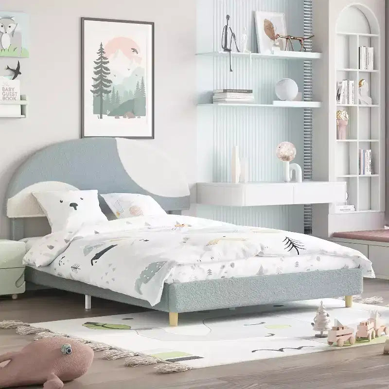 Lit enfant avec tête de lit capitonnée, design en forme d'arche, lit plateforme mignonne de princesse pour filles/garçons, support à lattes en bois