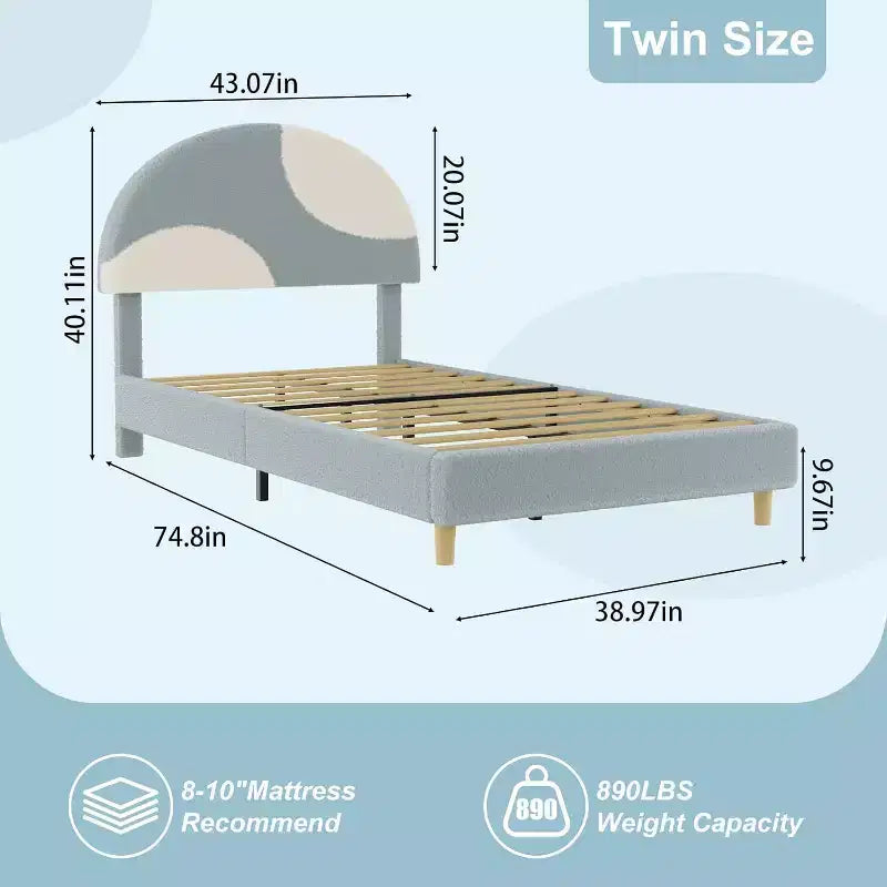 Lit enfant avec tête de lit capitonnée, design en forme d'arche, lit plateforme mignonne de princesse pour filles/garçons, support à lattes en bois