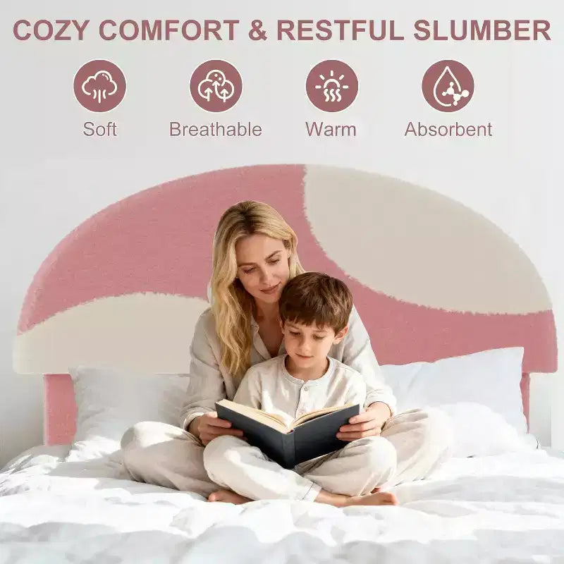 Lit enfant avec tête de lit capitonnée, design en forme d'arche, lit plateforme mignonne de princesse pour filles/garçons, support à lattes en bois