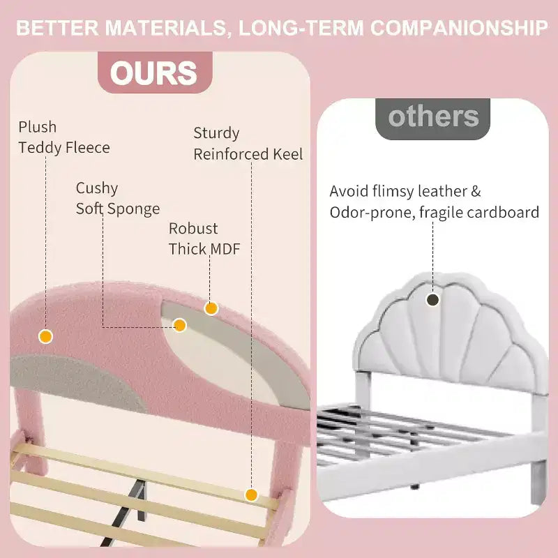 Lit enfant avec tête de lit capitonnée, design en forme d'arche, lit plateforme mignonne de princesse pour filles/garçons, support à lattes en bois