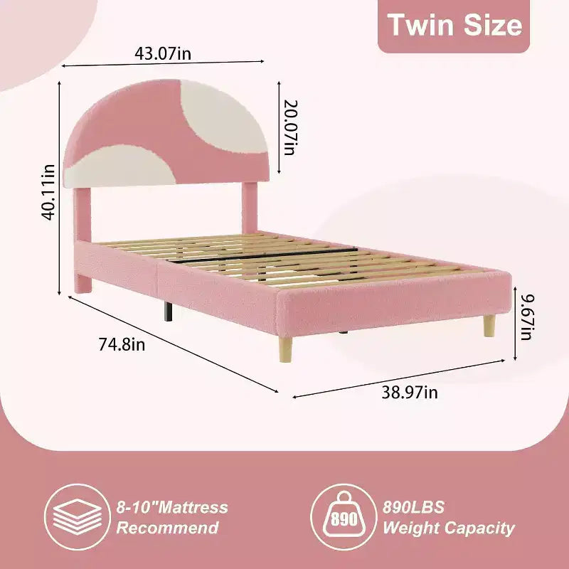Lit enfant avec tête de lit capitonnée, design en forme d'arche, lit plateforme mignonne de princesse pour filles/garçons, support à lattes en bois