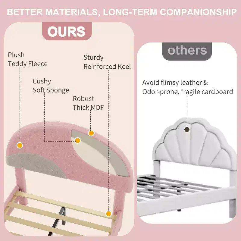 Lit enfant avec tête de lit capitonnée, design en forme d'arche, lit plateforme mignonne de princesse pour filles/garçons, support à lattes en bois
