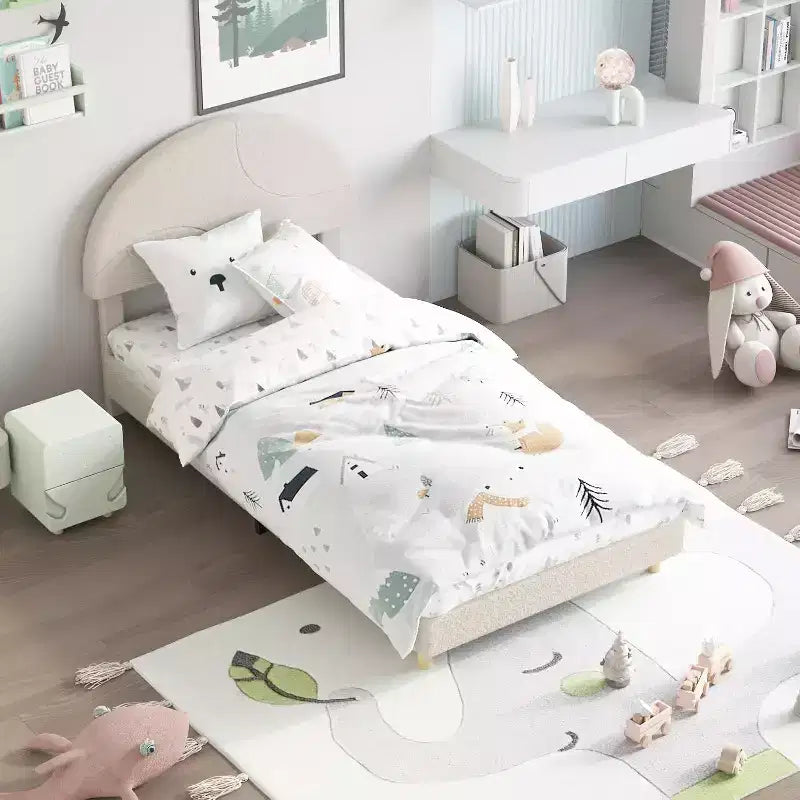 Lit enfant avec tête de lit capitonnée, design en forme d'arche, lit plateforme mignonne de princesse pour filles/garçons, support à lattes en bois
