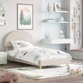 Lit enfant avec tête de lit capitonnée, design en forme d'arche, lit plateforme mignonne de princesse pour filles/garçons, support à lattes en bois